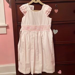 Girls white with pink bows dress- size 6
